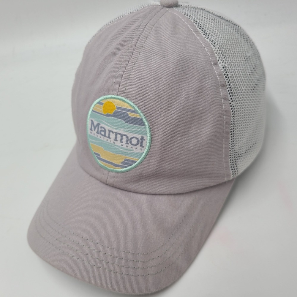 Marmot Hat Snapback Trucker Mesh Gray White Mountain Works Patch Logo Hike Men